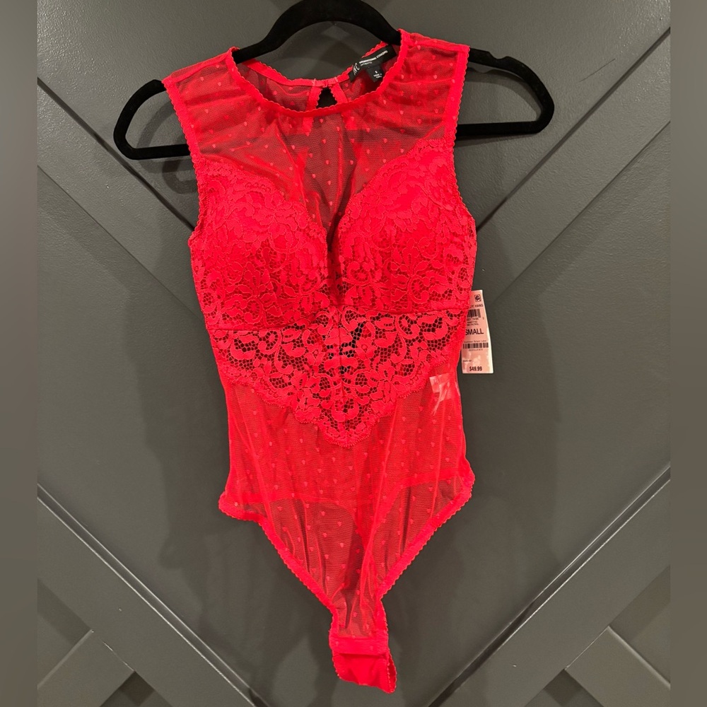 INC International Concepts Vibrant Red Lace Bodysuit
